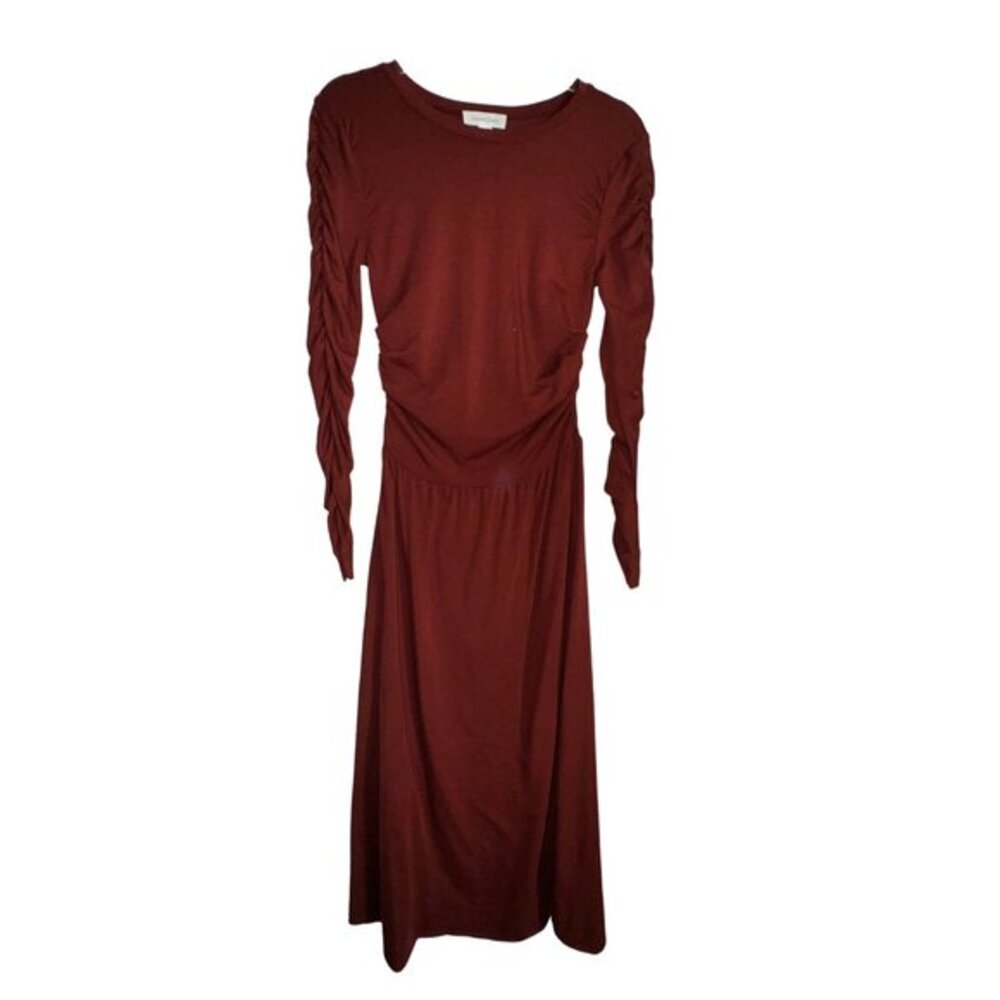 Ribbed Long Sleeve Ruched Midi Dress By Treasure & Bond X-Small Red Rust Classic